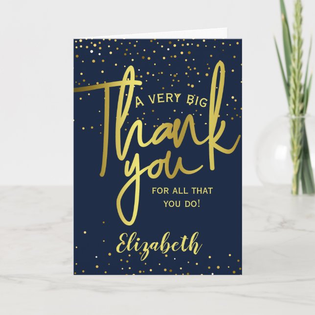 Cartão De Agradecimento Muito Grande Muito Obrigado Marinho Dourado (Frente)