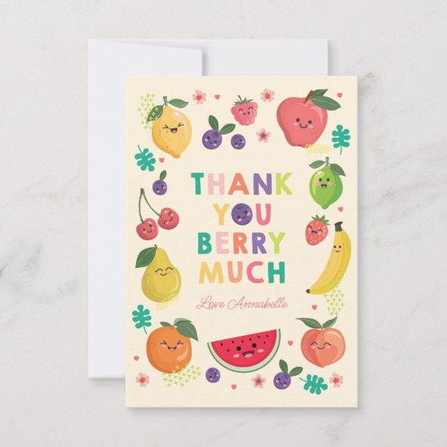 Cartão De Agradecimento Muito Obrigado, Doce Fruta Primeiro (Frente)