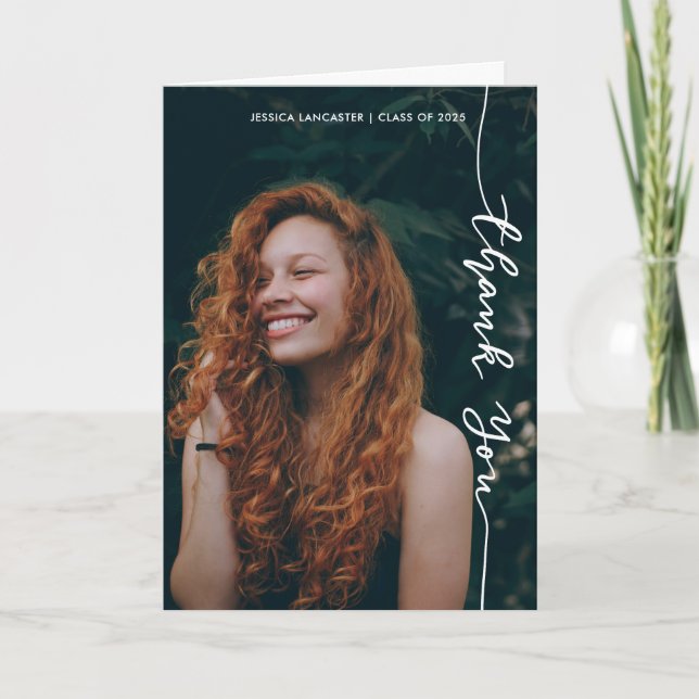 Cartão De Agradecimento Muito Obrigado Foto Do Formando De Script Moderno  (Frente)