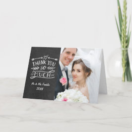 Cartão De Agradecimento Muito obrigado por casamento no quadro-negro Boho 