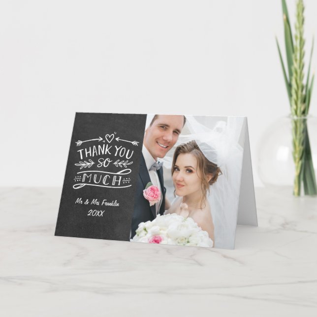 Cartão De Agradecimento Muito obrigado por casamento no quadro-negro Boho  (Frente)