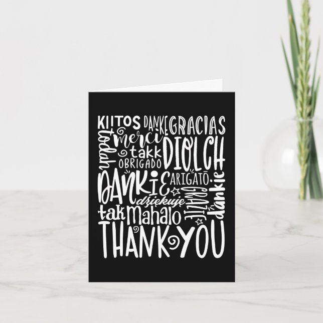 Cartão De Agradecimento Muito obrigado Texto Branco sobre vários idiomas e (Frente)