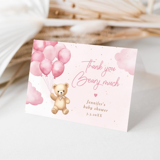 Cartão De Agradecimento Muito obrigado, urso de pelúcia rosa. (Criador carregado)