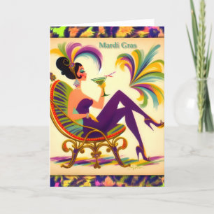Cartão De Agradecimento Mulher do Mardi Gras de Meados do Século com um Ma