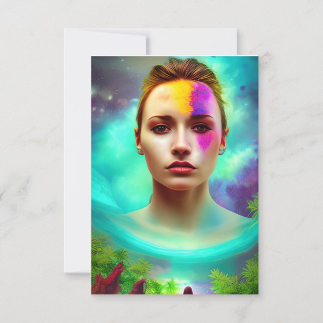 Cartão De Agradecimento Mulher oculta retrato num antigo planeta perdido (Frente)