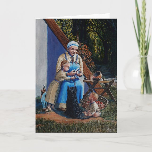 Cartão De Agradecimento Mulher/viking/mãe/filhos - cão Scottie, gato 2 (Frente)