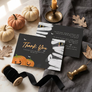 Cartão De Agradecimento Múmia de Gato Minimalista Moderno de Halloween