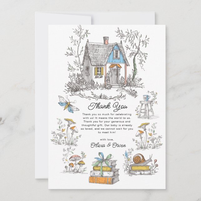 Cartão De Agradecimento Mushroom Woodland Baby Shower (Frente)
