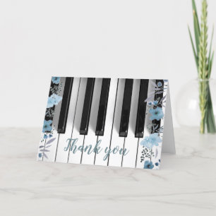 Cartão De Agradecimento música piano azul obrigado floral