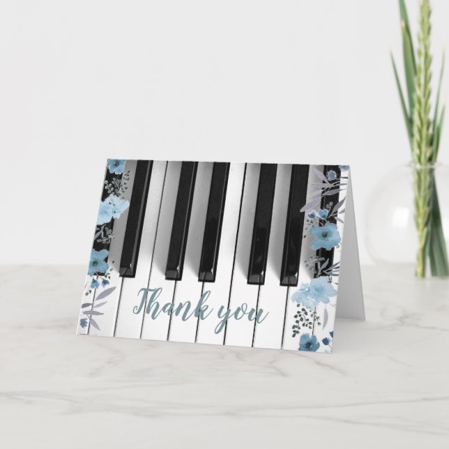 Cartão De Agradecimento música piano azul obrigado floral (Frente)