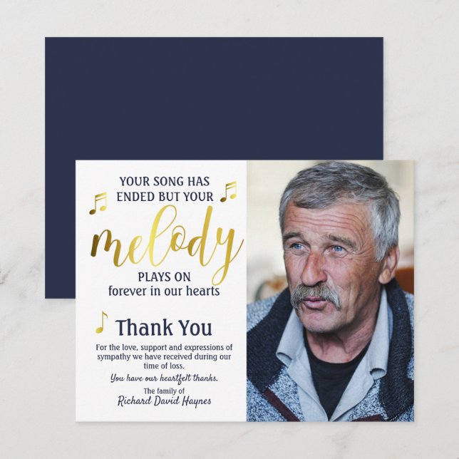 Cartão De Agradecimento Músico Obrigado Simpatia Funeral (Frente/Verso)