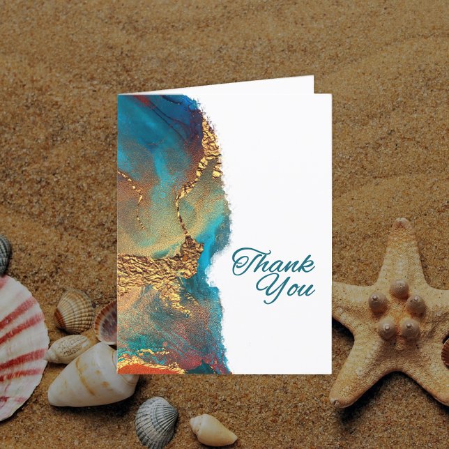 Cartão De Agradecimento Mystical Abstrato Teal Coral Dourado Obrigado (Criador carregado)