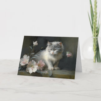 Cartão De Agradecimento Na Companhia das Flores, Cinzas E Gatinhos Brancos
