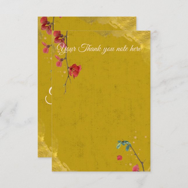 Cartão De Agradecimento Na moda e elegante Vermelho e Dourado (Frente/Verso)