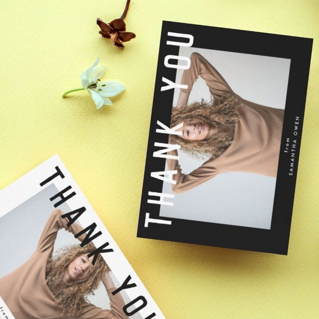 Cartão De Agradecimento na moda, foto do formando inteligente branco (Criador carregado)