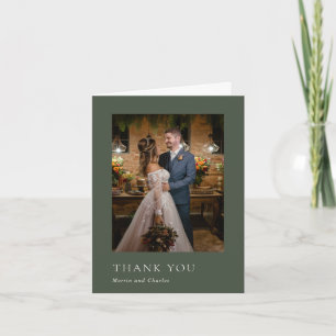 Cartão De Agradecimento Na moda Olive Green Foto Moderna Casamento