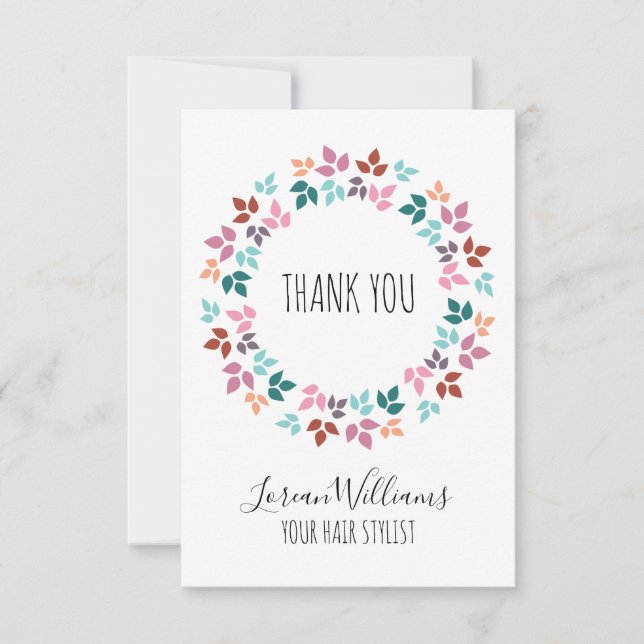 Cartão De Agradecimento Na moda Pastel Floral Hair Stylist Leafath (Frente)