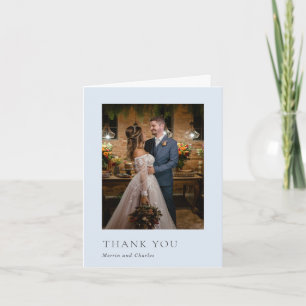 Cartão De Agradecimento Na moda Pó Foto Azul Casamento Moderno