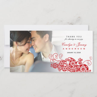 Cartão De Agradecimento Na moda Red Floral Paisley Boho Casamento Fotográf