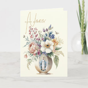 Cartão De Agradecimento Nana Feliz Aniversário Floral Virgem Maria