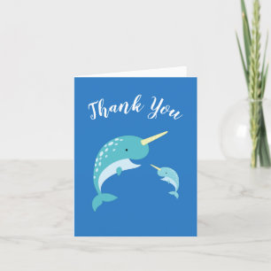 Cartão De Agradecimento Narwhal Baby Shower Blue Boy Whale