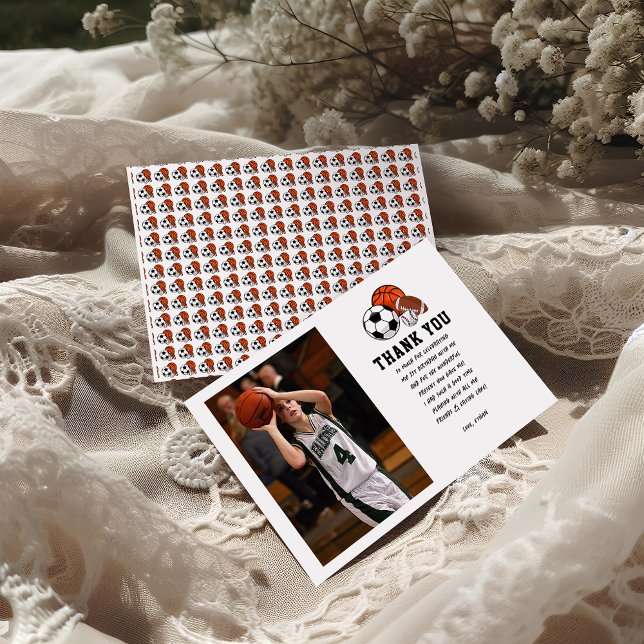 Cartão De Agradecimento Nascer 2 Ball Sports Theme Boy Party (Criador carregado)