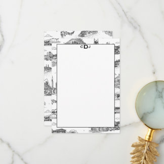 Cartão De Agradecimento Nashville Toile Preto e Branco Monograma