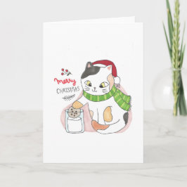 Cartão De Agradecimento Natal 3 Gato Dipando um Biscoito no Natal