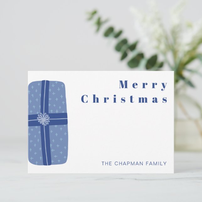 Cartão De Agradecimento Natal Azul Férias Família Obrigado (Em pé/Frente)