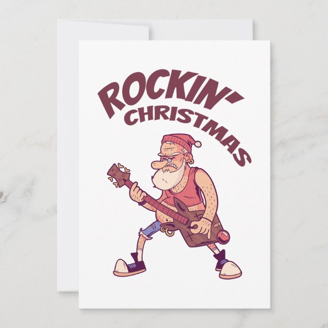 Cartão De Agradecimento Natal de Rockin, Papais noeis balançando com Guita (Frente)