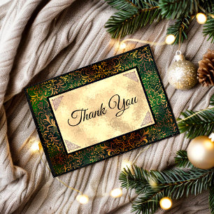 Cartão De Agradecimento Natal falso ouro floral verde elegante