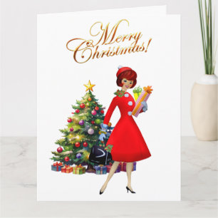 Cartão De Agradecimento Natal Feliz Senhora Vintage 1950