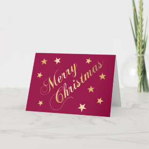 Cartão De Agradecimento Natal Feliz Tons Dourados Estrelas Borgonha Elegan