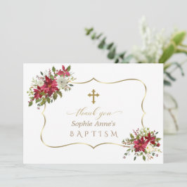 Cartão De Agradecimento Natal Feriado Poinsettia Branca Vermelha Baptismo