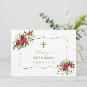 Cartão De Agradecimento Natal Feriado Poinsettia Branca Vermelha Baptismo