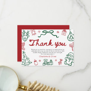 Cartão De Agradecimento Natal Moderno Desenhado à Mão Vermelho Verde