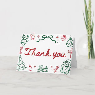 Cartão De Agradecimento Natal Moderno Desenhado à Mão Vermelho Verde