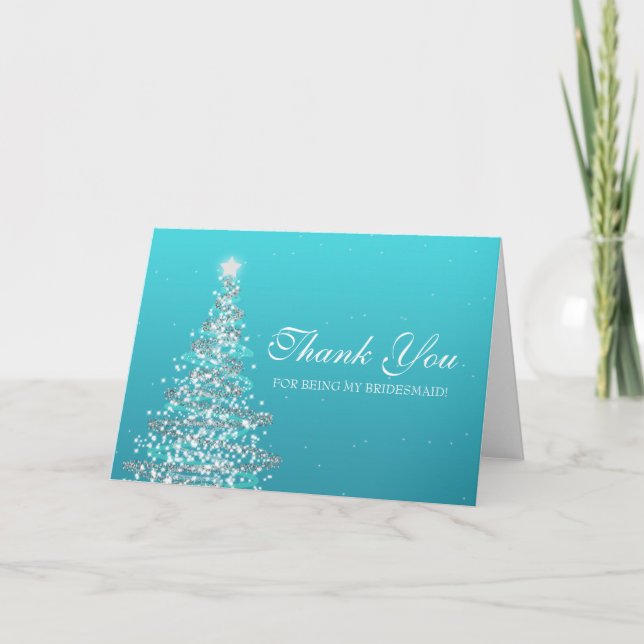 Cartão De Agradecimento Natal Obrigado Bridesmaid Turquoise (Frente)