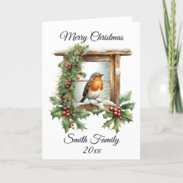 Cartão De Agradecimento Natal Robin e Holly Card