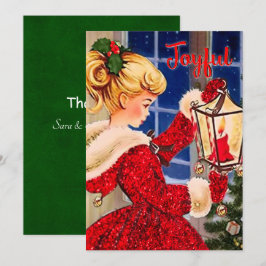 Cartão De Agradecimento Natal vintage lâmpada de vela vermelha-reluzente