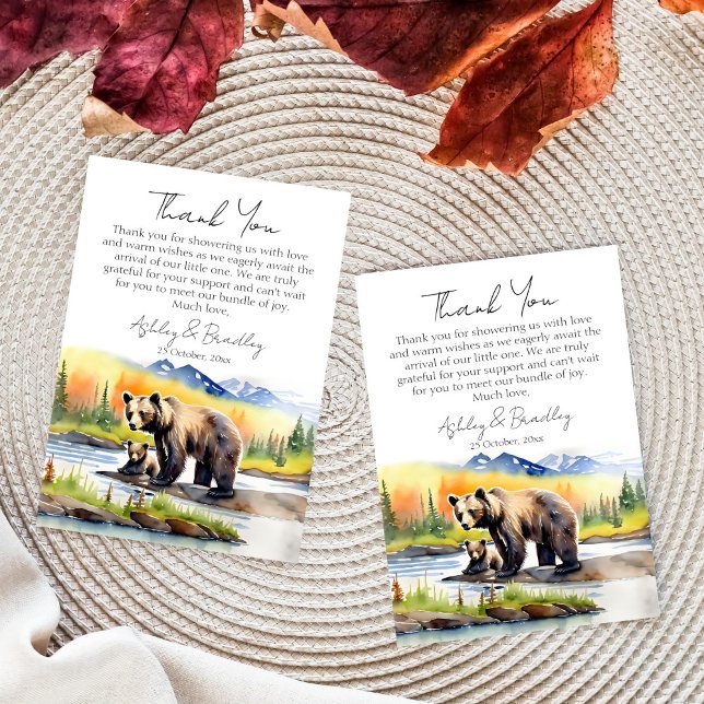 Cartão De Agradecimento National Parks Adventure aguarda chá de fraldas (National parks adventure awaits wilderness themed baby shower thank you card grizzly bear mom cub)
