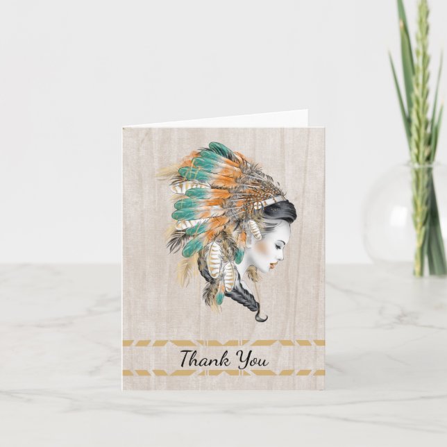 Cartão De Agradecimento Native American Thank You with Indian Princess (Frente)