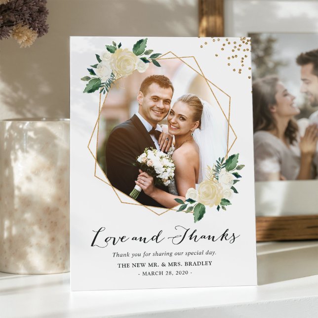Cartão De Agradecimento Nature Greenery Foto De Casamento Floral Obrigado (Criador carregado)
