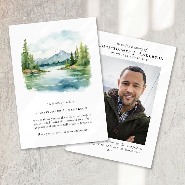 Cartão De Agradecimento Nature Trees Lake Photo Simpatia Funeral Memorial (Criador carregado)