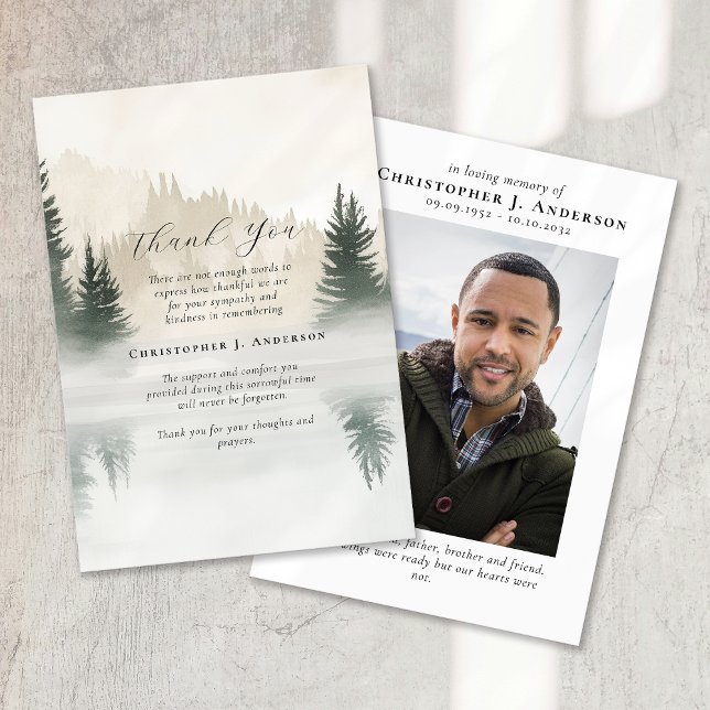 Cartão De Agradecimento Nature Trees Lake Photo Simpatia Funeral Memorial (Criador carregado)