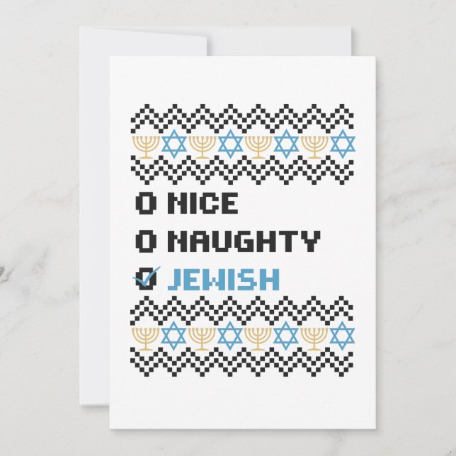 Cartão De Agradecimento Naughty Nice Jewish Santa Christmas Ugly Sweater (Frente)