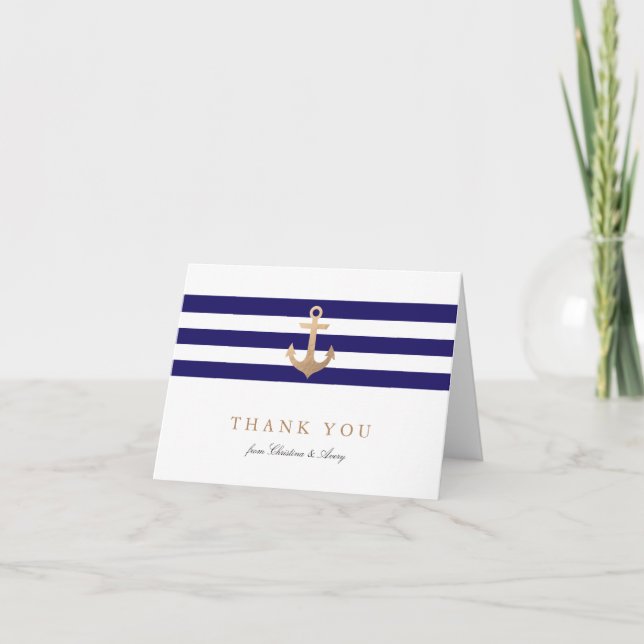 Cartão De Agradecimento Nautical Navy Thank You Cards (Frente)