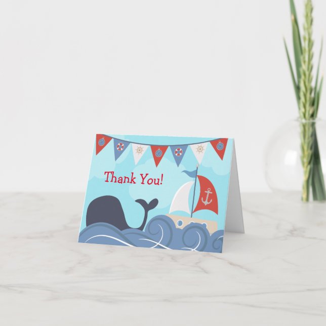Cartão De Agradecimento Nautical Sailboat Beach Ocean Whale Thank You (Frente)