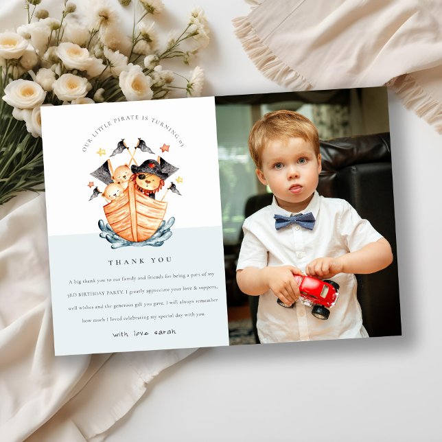 Cartão De Agradecimento Nave Pirata Náutica Leão Filhote Crianças Foto Ani (Criador carregado)