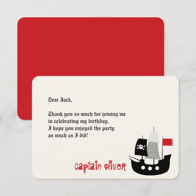 Cartão De Agradecimento Navio Pirata de Desenho Animado e Esqueletos Anive (Frente/Verso)